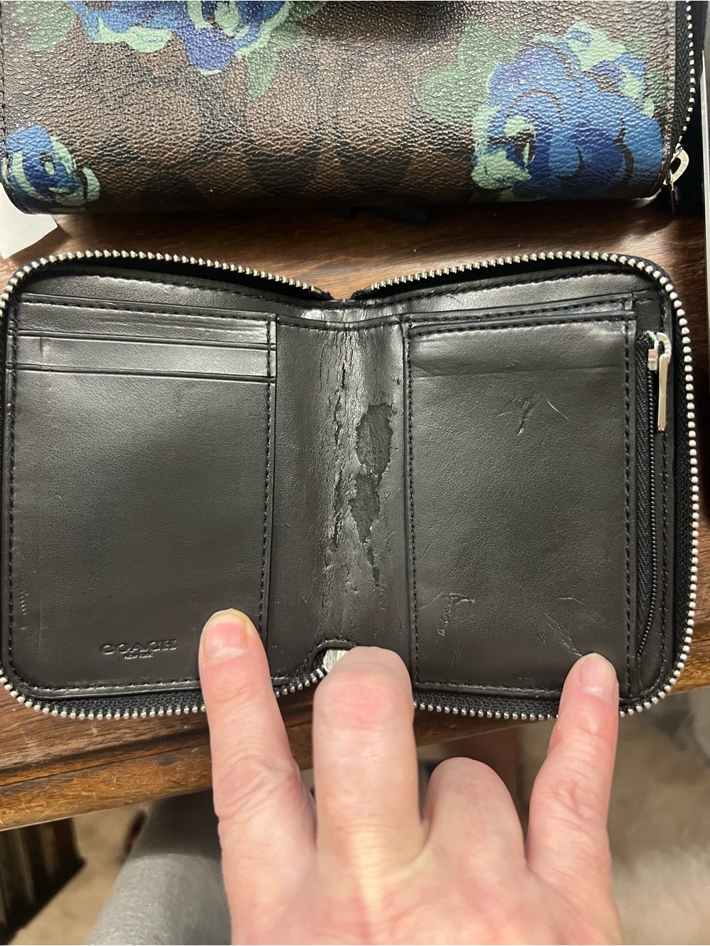 Coach Brown Signature Canvas Wallet Trio with Blue Floral Print - 3 piece set! - Picture 11 of 12